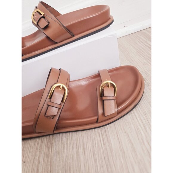 Zara Buckle Slip On Slide Sandals Brown Boho Faux Leather Shoes Womens 41 10 - Picture 2 of 13